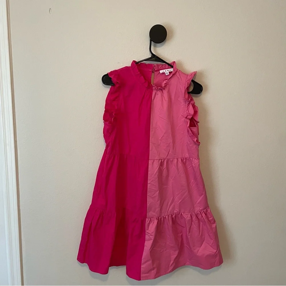 THML Women’s Pink Panel Ruffle Tiered Dress Size Medium - Picture 2 of 8